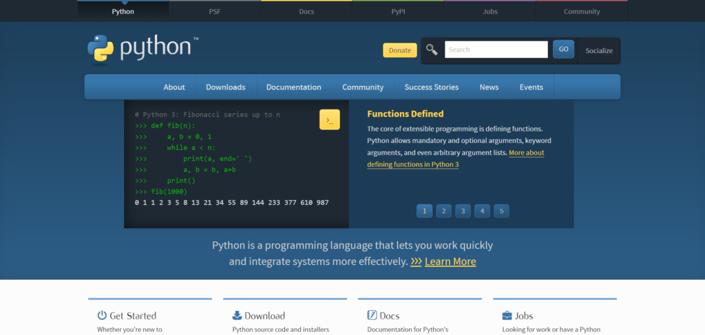 プログラミング言語「Python」の公式サイト